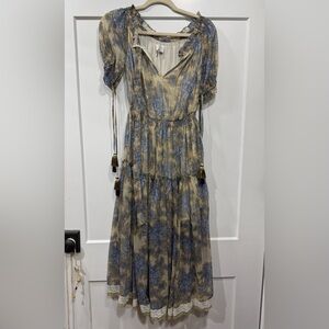 HEMANT & NANDITA Blue and gold glitter Maxi Dress